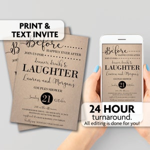 Shower Invitation | Before Happily Ever After, Dinner, Drinks and Laughter | Print, Text or Email Invite