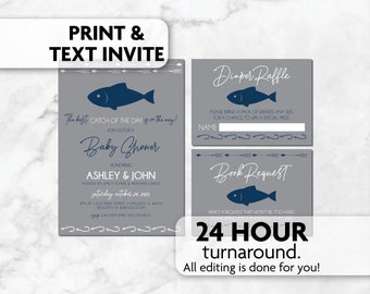 Fishing Baby Shower Invitations | Diaper Raffle | Book Request | Print, Text or Email Invite