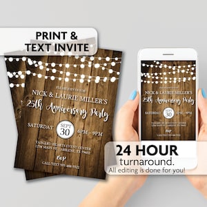 Rustic Anniversary Party Invitation | String Lights | Print, Text or Email Invite