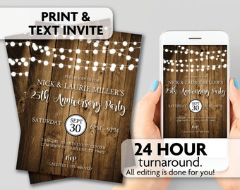 Rustic Anniversary Party Invitation | String Lights | Print, Text or Email Invite