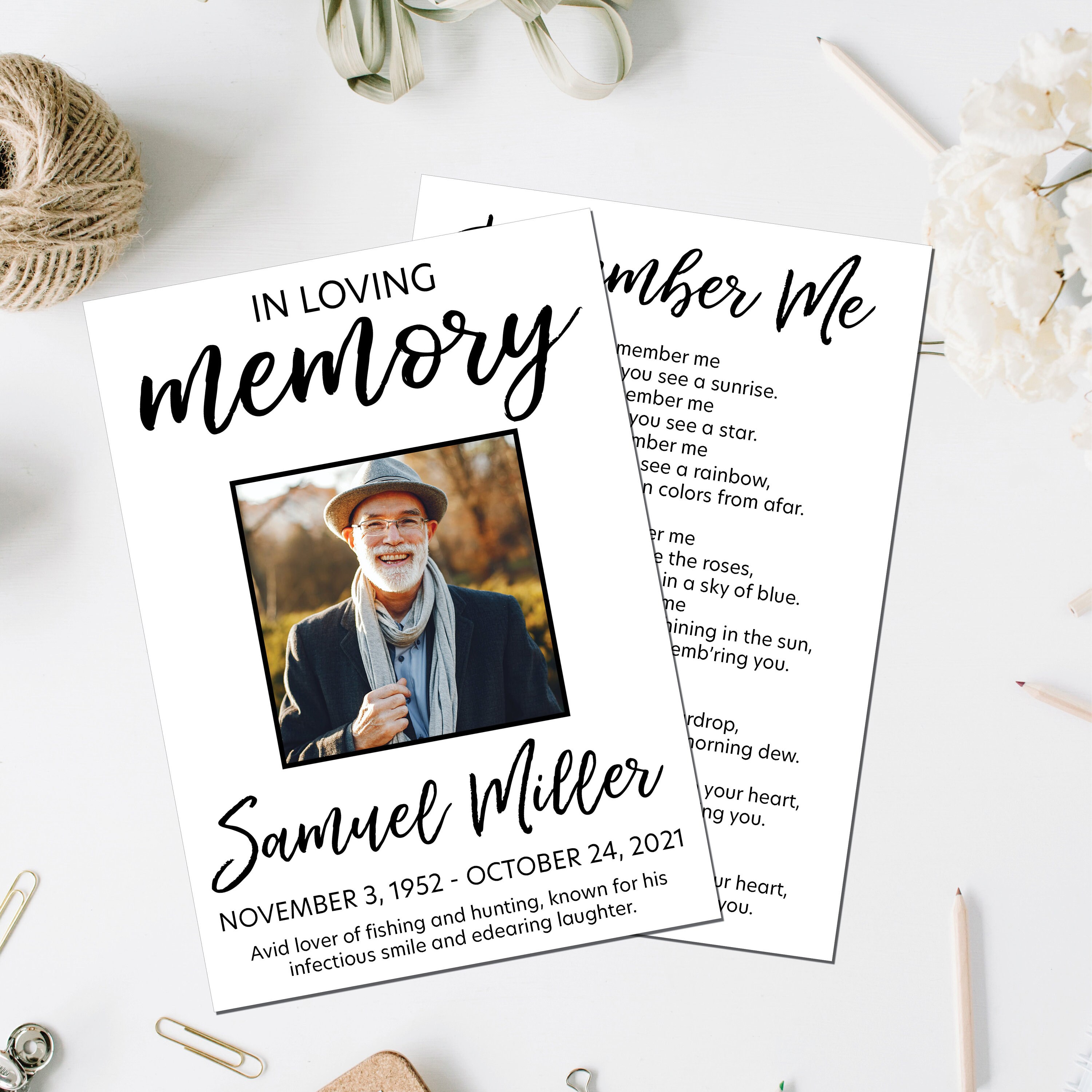 Prayer Card Memorial Card Celebration of Life Funeral Etsy