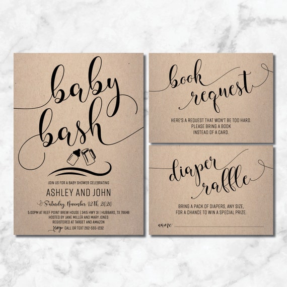Baby Bash Shower Invitation Diaper Raffle Book Request Etsy 日本