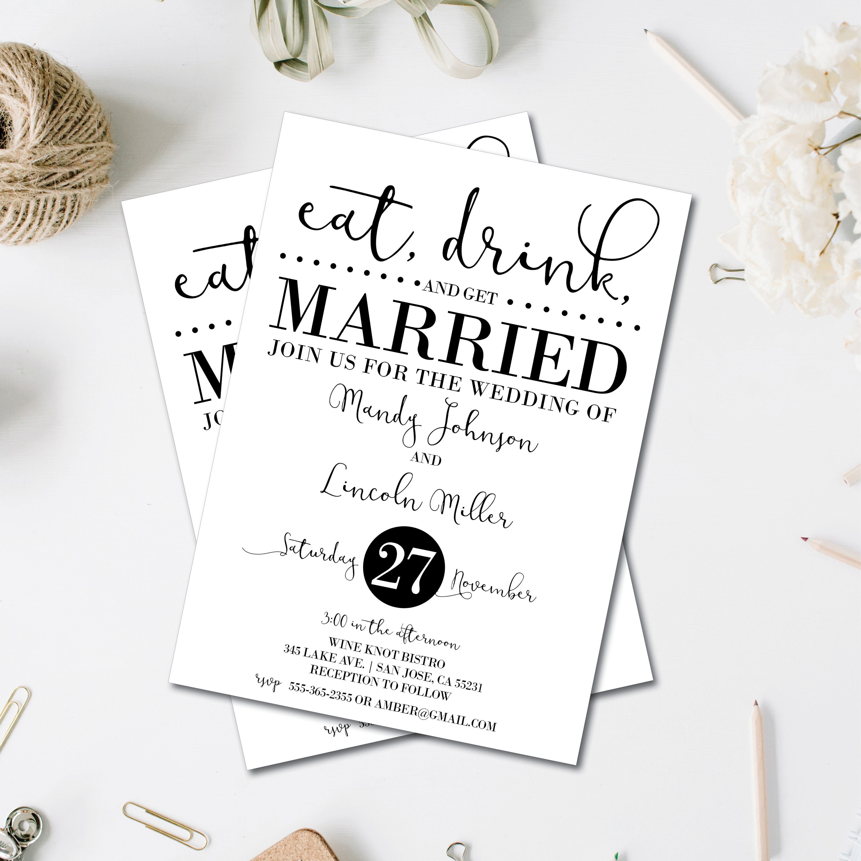 Wedding Invitations Eat Drink and Get Married Print Text - Etsy