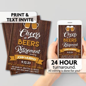 Rustic Retirement | Cheers and Beers | Retro | Print, Text or Email Invite