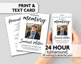 Memorial Poem Card | Celebration of Life | Prayer Card | Print, Text or Email