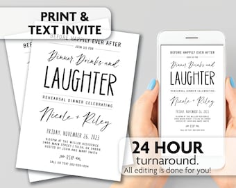 Rehearsal Dinner Invitation | Before Happily Ever After | Dinner, Drinks and Laughter | Print, Text or Email Invite