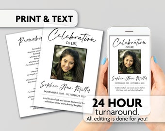 Memorial Poem Card | Celebration of Life | Prayer Card | Print, Text or Email