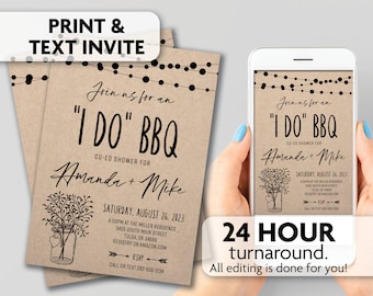 I Do BBQ Shower Invitations | String Lights | Mason Jar | Print, Text or Email Invite