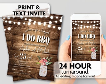 I Do BBQ  Shower Invitation | Mason Jar | String Lights | Print, Text or Email Invite