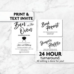 Bun in the Oven Baby Shower Invitation | Diaper Raffle | Book Request | Print, Text or Email Invite