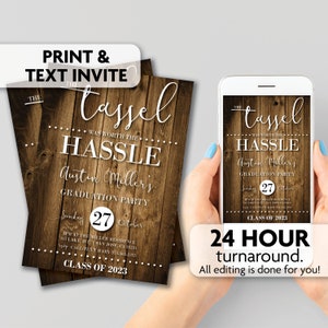Tassel was Worth the Hassle Graduation Party Invitation | Print, Text or Email Invite | Class of 2023 | Rustic