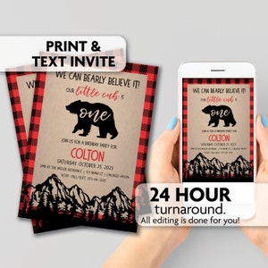 Cub Bear Birthday Invitation | ANY Age | Print, Text or Email Invite
