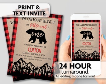 Cub Bear Birthday Invitation | ANY Age | Print, Text or Email Invite