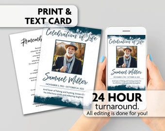 Memorial Poem Card | Celebration of Life | Prayer Card | Print, Text or Email