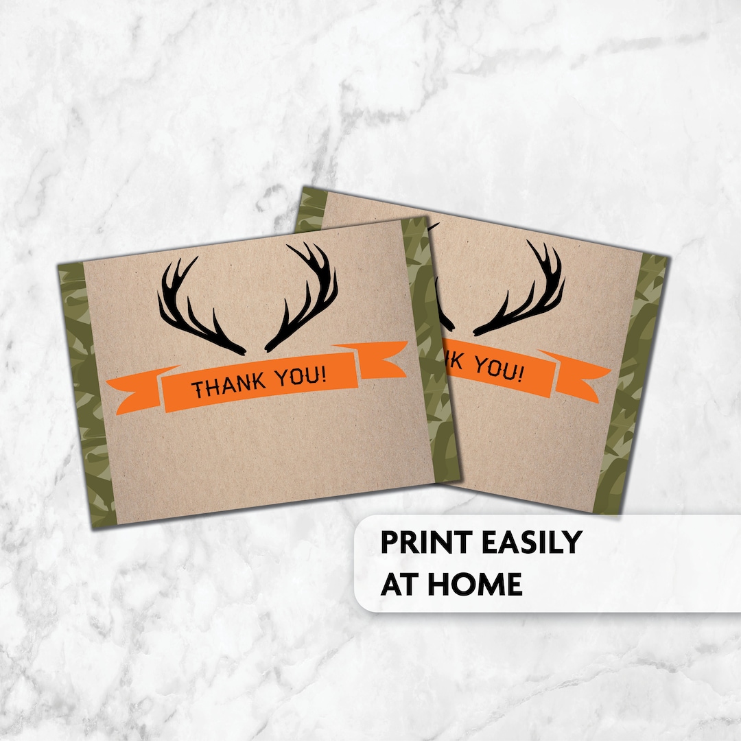 Hunter Theme Thank You Card | Camo | Hunting Party | Instant Download ...