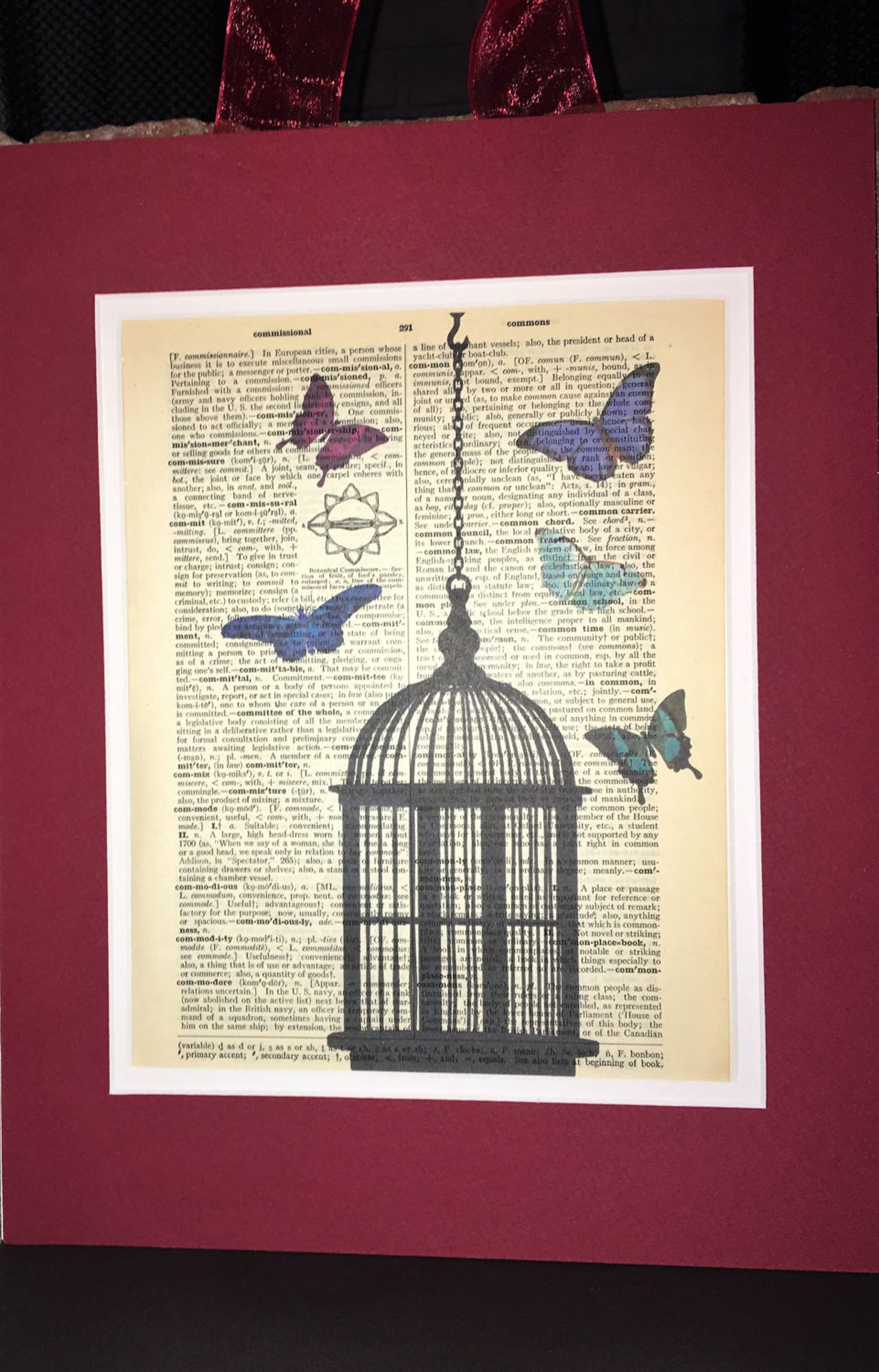 Butterflies and Bird Cage Dictionary Print Etsy
