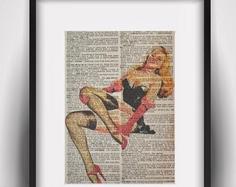 1950's Pinup Girl Dictionary Art Print.  Free Customizations!