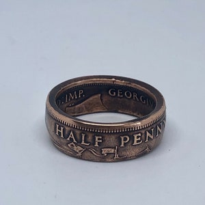 Hand Made British Half Penny Coin Ring with Patina Finish