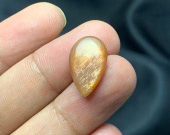 Natuurlijke rooster zonnesteen cabochon, zonnesteen peervorm cabochon, regenboog rooster zonnesteen cabochon, zonnesteen cabochon voor sieraden, 18 × 11 × 4 mm
