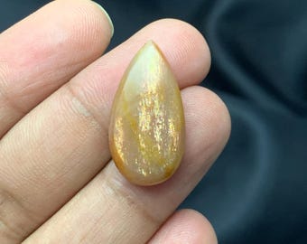 Cabochon natuurlijk rooster, zonnesteen peervorm cabochon, regenboog rooster zonnesteen cabochon, zonnesteen cabochon voor sieraden, 26 x 14 x 5 mm