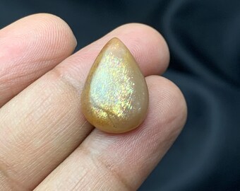 Natuurlijke rooster zonnesteen cabochon, zonnesteen peervorm cabochon, regenboog rooster zonnesteen cabochon, zonnesteen cabochon voor sieraden, 21 x 14 x 5 mm