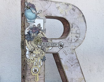 Steampunk Initial Letter: Personalized Decorative Paper Letter, 10 inch