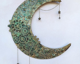 Moon Wall Decor: Steampunk Room Decoration (11.81" Tall)