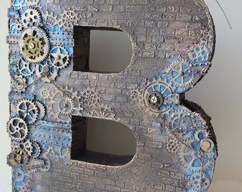 Personalized Steampunk Initial Letter: 10 inch Decorative Paper Letters