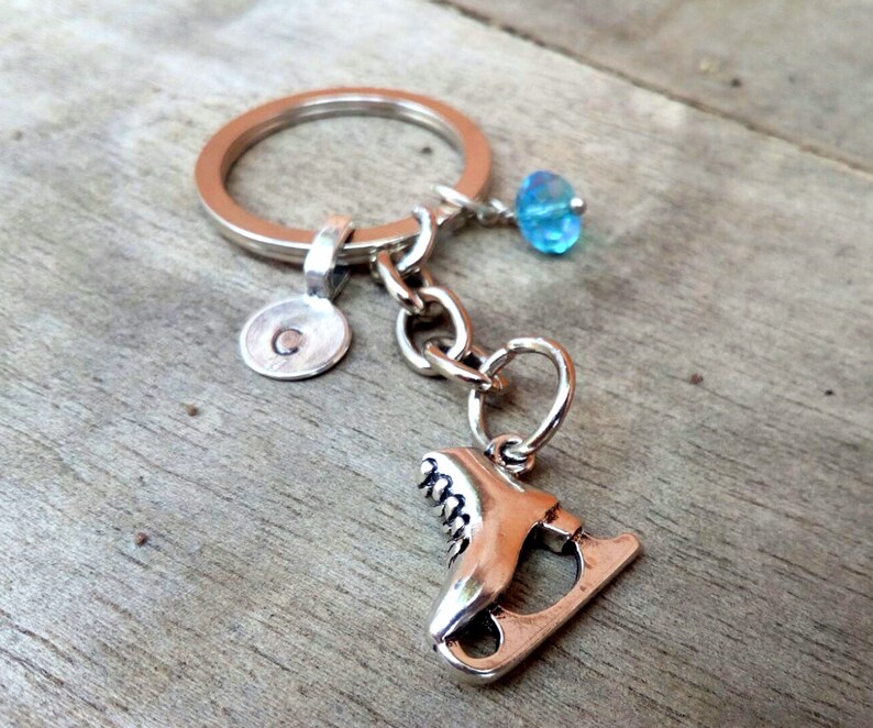 Ice Skate Keychain Personalized Initial Letter Keychain Etsy