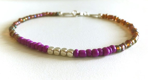 Verde y Púrpura Cristal Semilla Cuentas Tobillera Pulsera De Tobillo Playa Boho Hecho A Mano