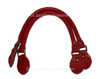 Red High Quality Leather Bag Handles 40cm, 50cm, 60cm (1 Pair)