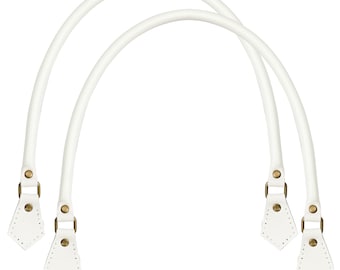 White Real Leather Replacement Bag Handles 40cm, 50cm, 60cm (1 Pair)