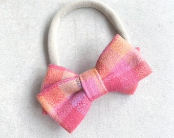 Vintage Pink Plaid - Twist Bow - Nylon Headband