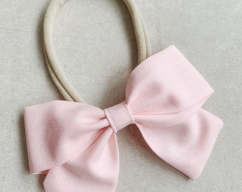 Baby Pink Schoolgirl Bow - Nylon Headband