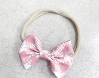 Blush Windowpane Darling Bow / Nylon Headband