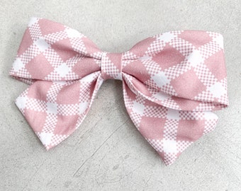 Blush Windowpane Schoolgirl Bow / Bow Clip / Big Bow