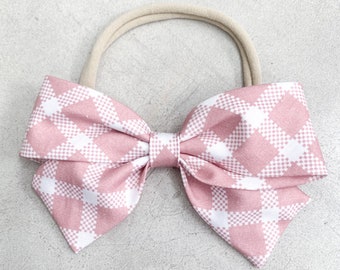 Blush Windowpane Bow / Schoolgirl Bow / Nylon Headband