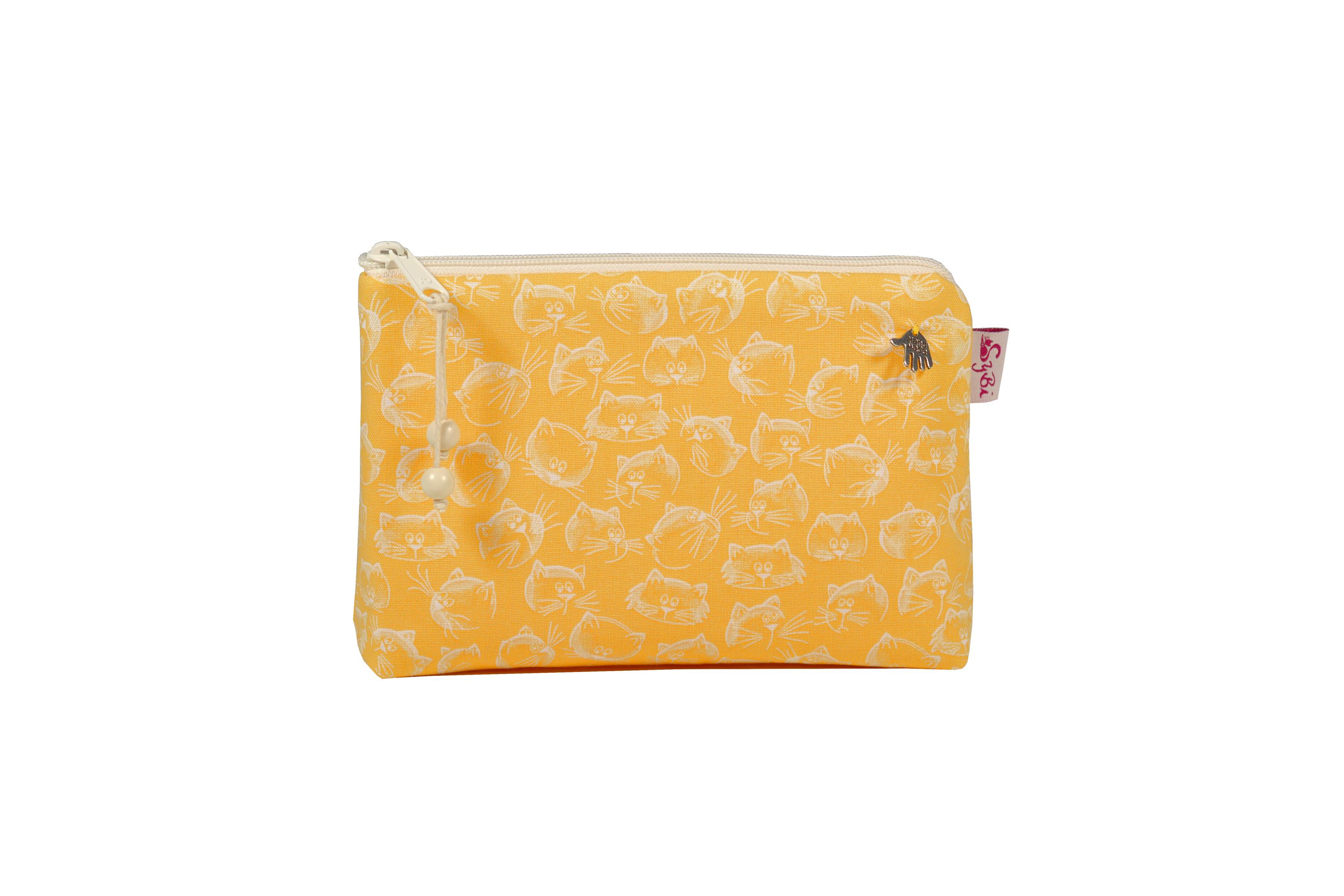 Cosmetic bag cats little cat faces sunny yellow small bag for the handbag