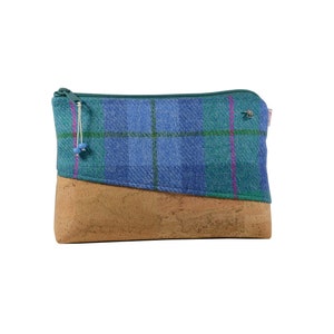 Kulturtasche Harris Tweed handgewebt mit Kork große Kosmetiktasche
