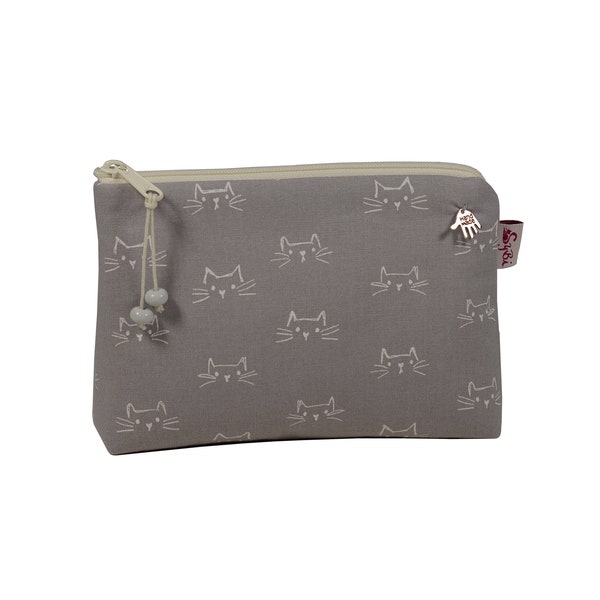 Cosmetic bag cat faces gray white small bag for the handbag