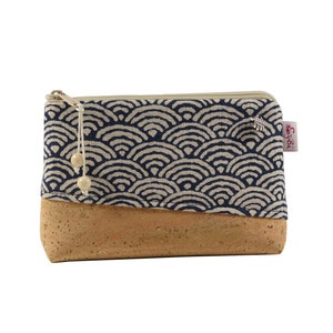 Kosmetiktasche Wellen mit Kork Kosmetiktäschchen Schminktasche kleine Tasche für die Handtasche