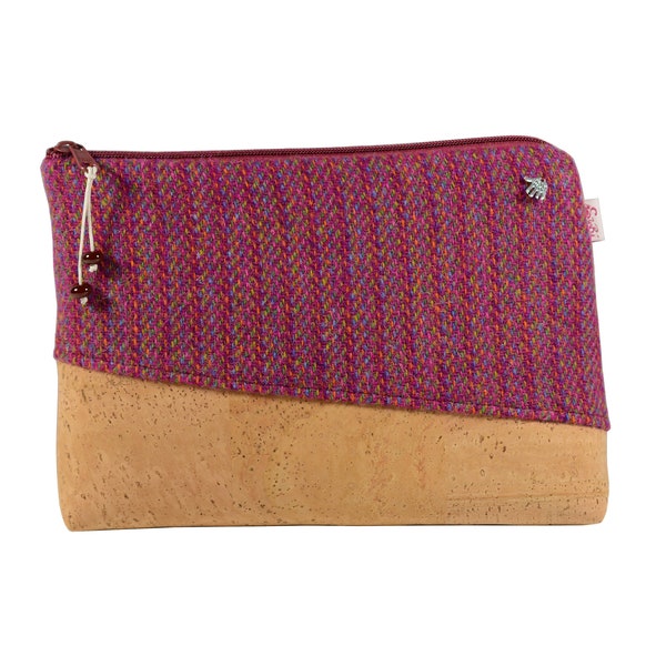 Harris Tweed Kulturtasche mit Kork gestreift handgewebt