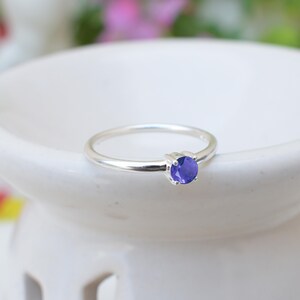 Iolite Solitaire Ring 925 Sterling Silver, Blue Violet Gemstone Ring, Dainty Minimalist Ring, Stacking Ring, Handmade Gift for Her