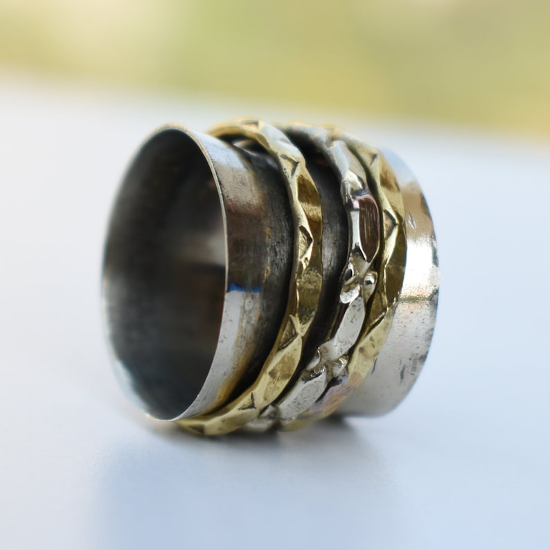 Wide spinner rings Yoga /& Spiritual Ring Handcrafted fusion jewelry Tribal Wide Jewelry Ring |R540 Indian Meditation Spinner Jewelry