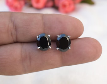 Clous d'oreilles ronds noirs en spinelle en argent sterling 925, or rose/jaune vermeil