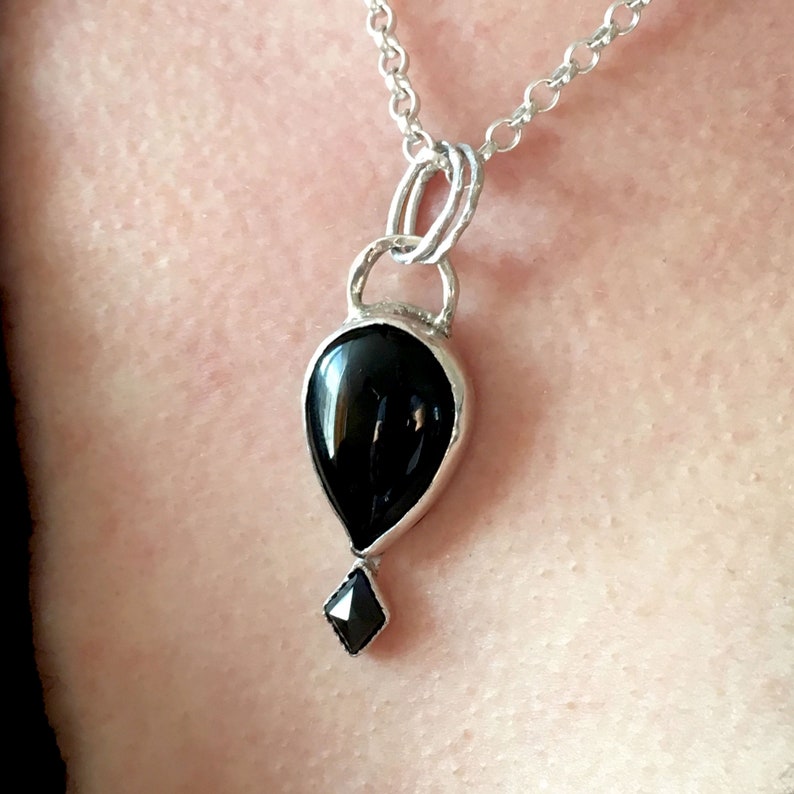 Black Onyx and Black Sapphire Handmade Silver Pendant