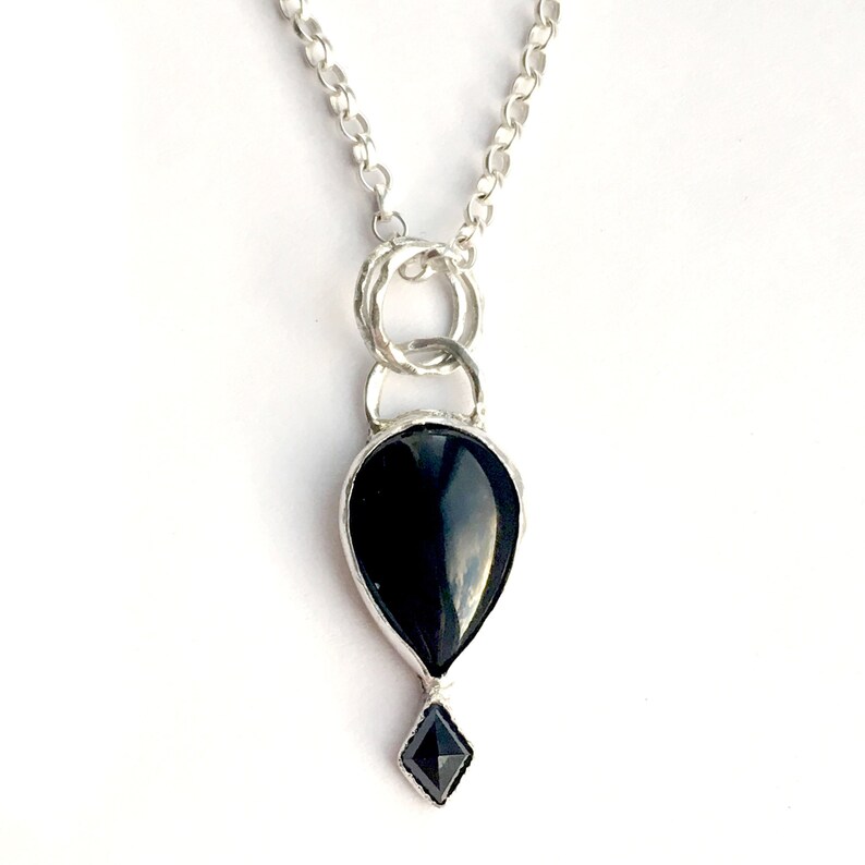 Black Onyx and Black Sapphire Handmade Silver Pendant