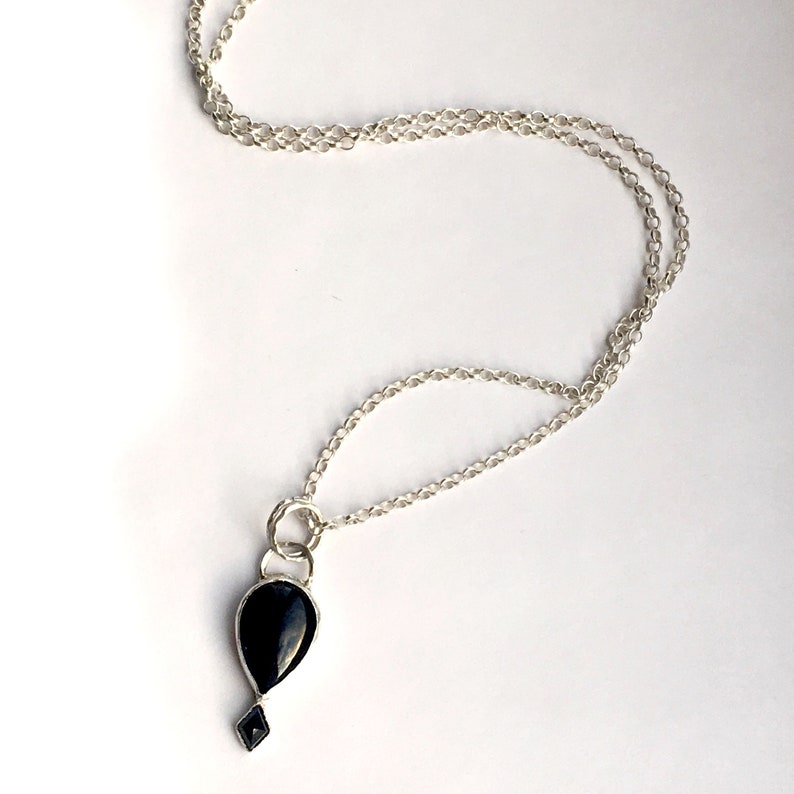 Black Onyx and Black Sapphire Handmade Silver Pendant