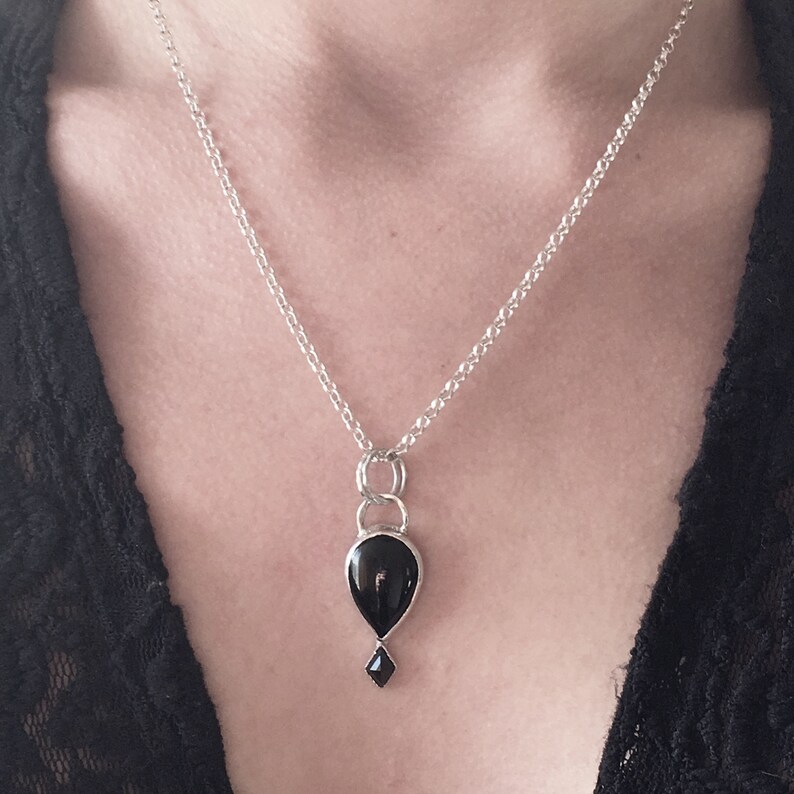 Black Onyx and Black Sapphire Handmade Silver Pendant
