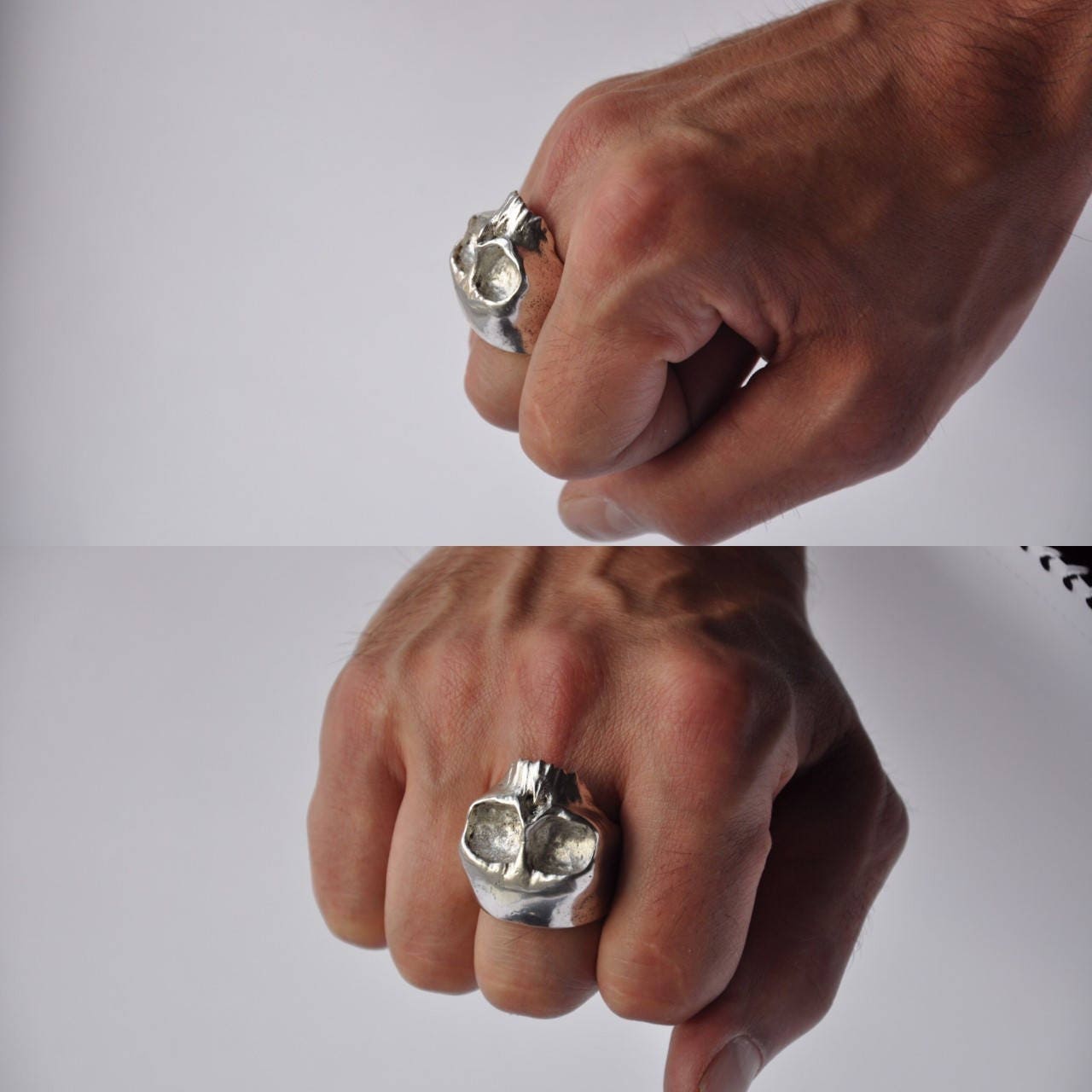 Memento Mori Ring Fatto a mano Chunky Top Jaw Silver Skull Ring Gioielli Anelli Anelli maxi 